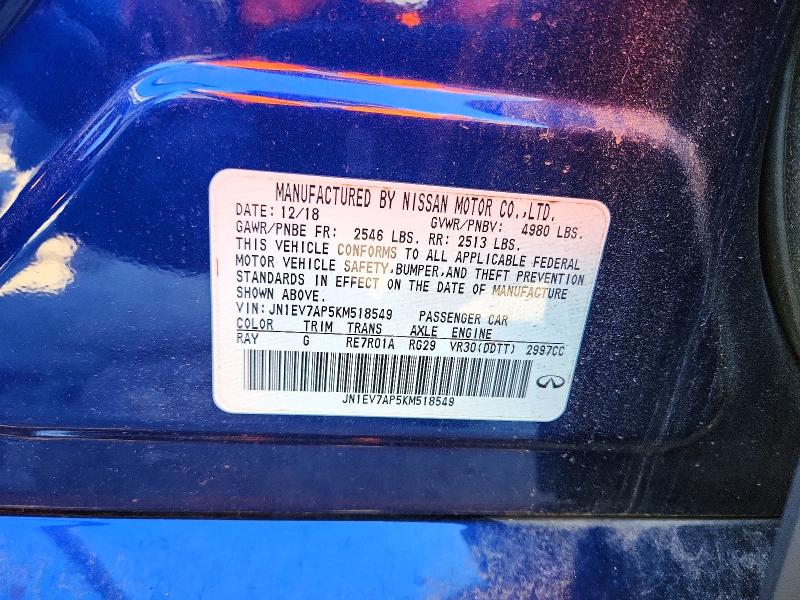 46770396 :رقم المزاد ، JN1EV7AP5KM518549 vin ، 2019 Infiniti Q50 مزاد بيع
