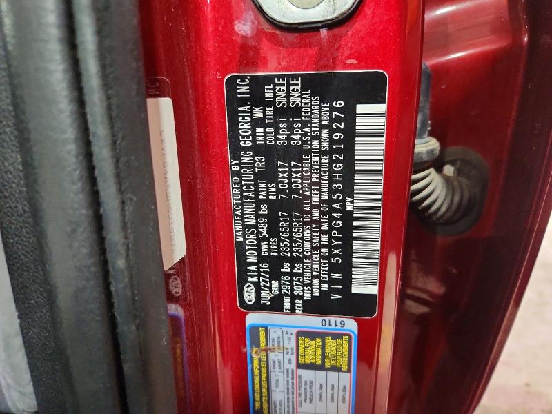 Auction sale of the 2017 Kia Sorento, vin: 5XYPG4A53HG219276, lot number: 47084346
