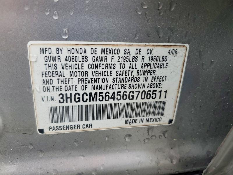 45529946 :رقم المزاد ، 3HGCM56456G706511 vin ، 2006 Honda Accord مزاد بيع