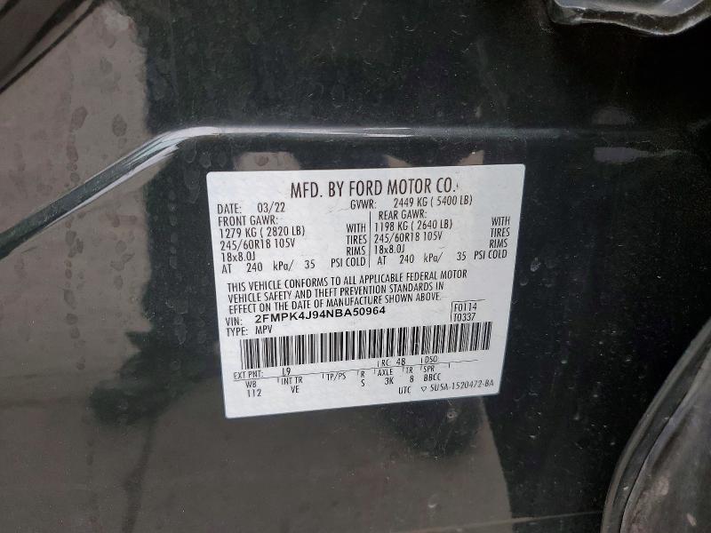 2022 Ford Edge მანქანა იყიდება აუქციონზე, vin: 2FMPK4J94NBA50964, აუქციონის ნომერი: 47790686