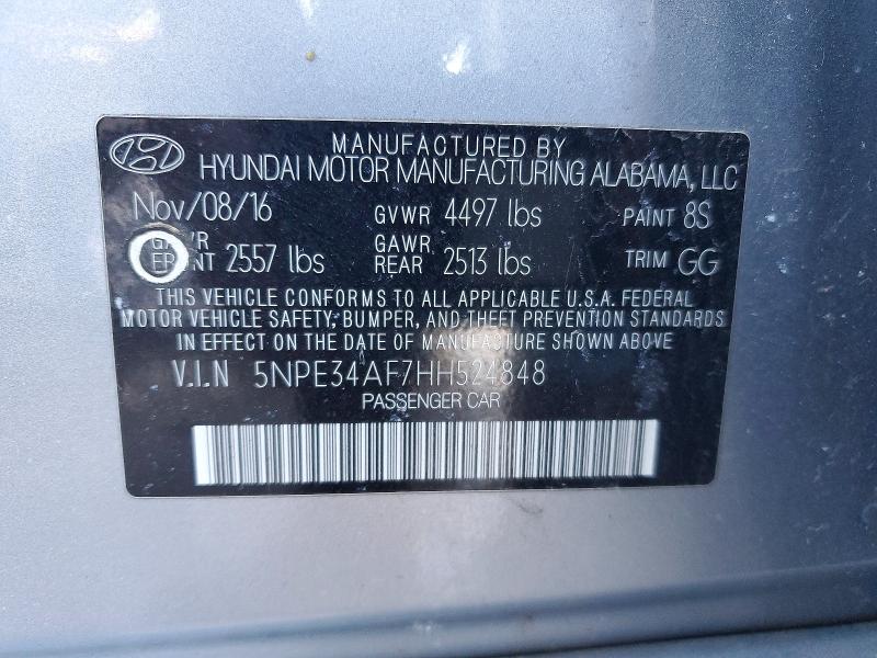 2017 Hyundai Sonata მანქანა იყიდება აუქციონზე, vin: 5NPE34AF7HH524848, აუქციონის ნომერი: 79063945