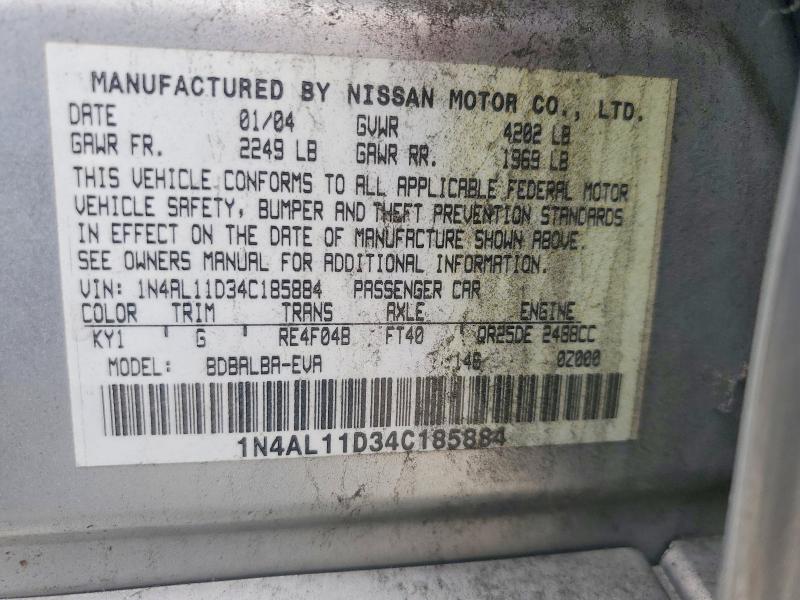 Auction sale of the 2004 Nissan Altima, vin: 1N4AL11D34C185884, lot number: 48083596