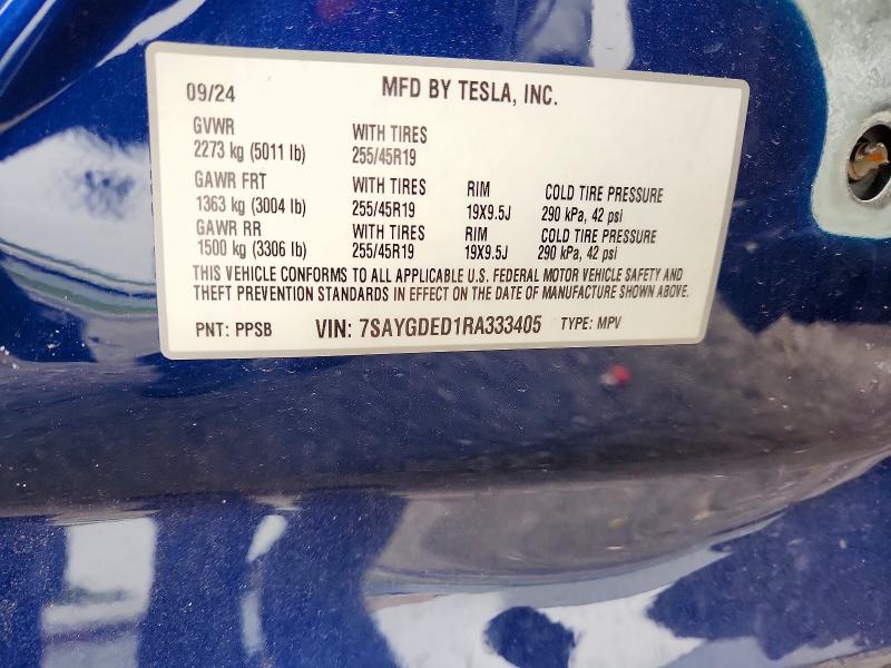 Auction sale of the 2024 Tesla Model Y, vin: 7SAYGDED1RA333405, lot number: 47250466