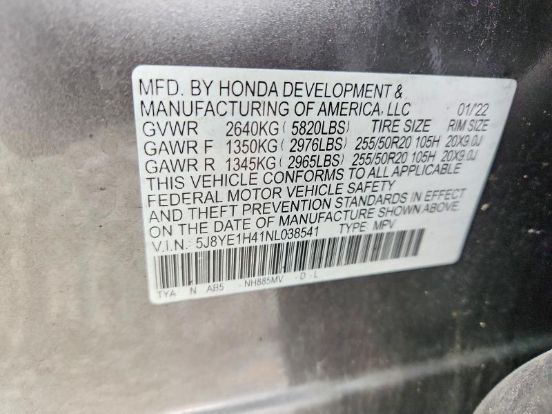 2022 Acura Mdx მანქანა იყიდება აუქციონზე, vin: 5J8YE1H41NL038541, აუქციონის ნომერი: 41756246