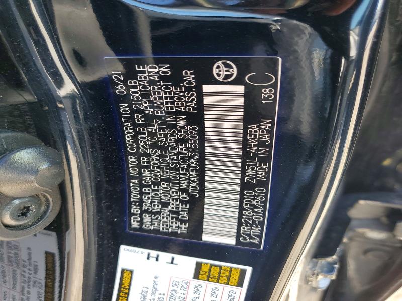 Aukcja sprzedaży 2022 Toyota Prius, vin: JTDKAMFU9N3155093, numer aukcji: 41895756