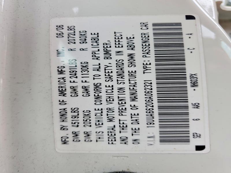 Auction sale of the 2006 Acura 3.2tl, vin: 19UUA66206A062321, lot number: 48075936