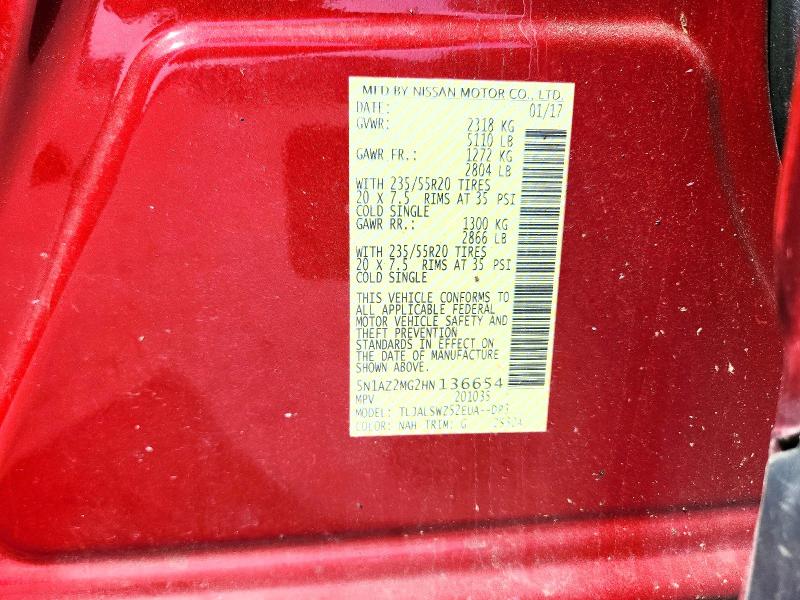 Продаж на аукціоні авто 2017 Nissan Murano, vin: 5N1AZ2MG2HN136654, номер лоту: 45644576