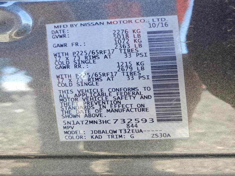 Продаж на аукціоні авто 2017 Nissan Rogue, vin: 5N1AT2MN3HC732593, номер лоту: 45508286