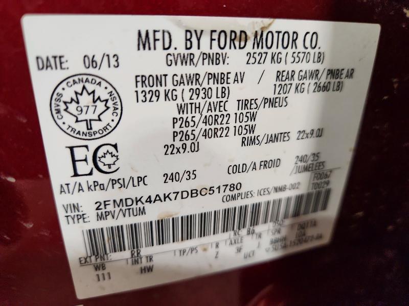 Aukcja sprzedaży 2013 Ford Edge, vin: 2FMDK4AK7DBC51780, numer aukcji: 45873906