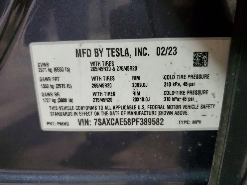 2023 Tesla Model X მანქანა იყიდება აუქციონზე, vin: 7SAXCAE58PF389582, აუქციონის ნომერი: 41782486