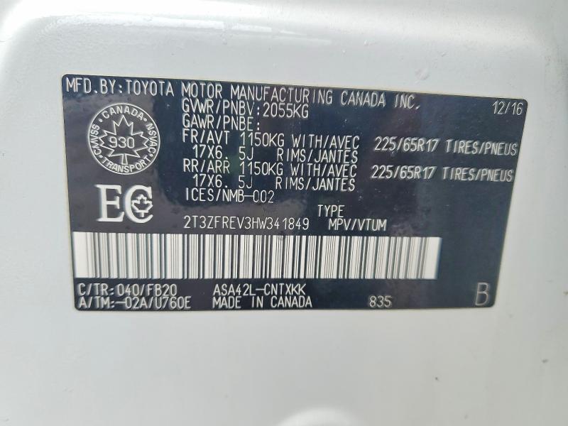 2017 Toyota Rav4 მანქანა იყიდება აუქციონზე, vin: 2T3ZFREV3HW341849, აუქციონის ნომერი: 46525786
