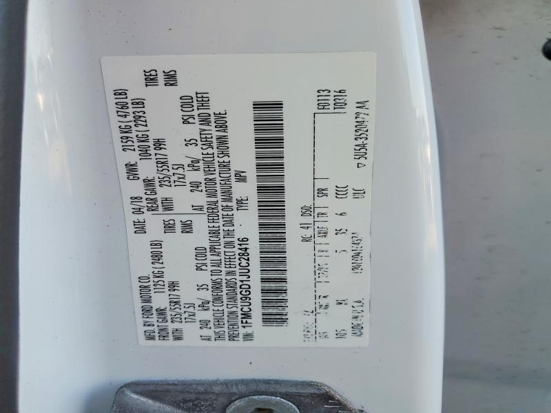 2018 Ford Escape მანქანა იყიდება აუქციონზე, vin: 1FMCU9GD1JUC28416, აუქციონის ნომერი: 47245296