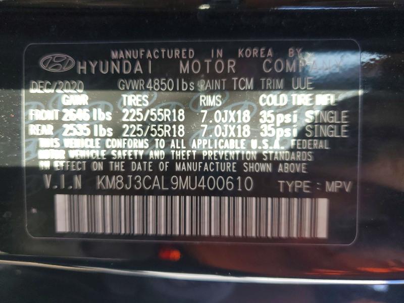2021 Hyundai Tucson მანქანა იყიდება აუქციონზე, vin: KM8J3CAL9MU400610, აუქციონის ნომერი: 78661325