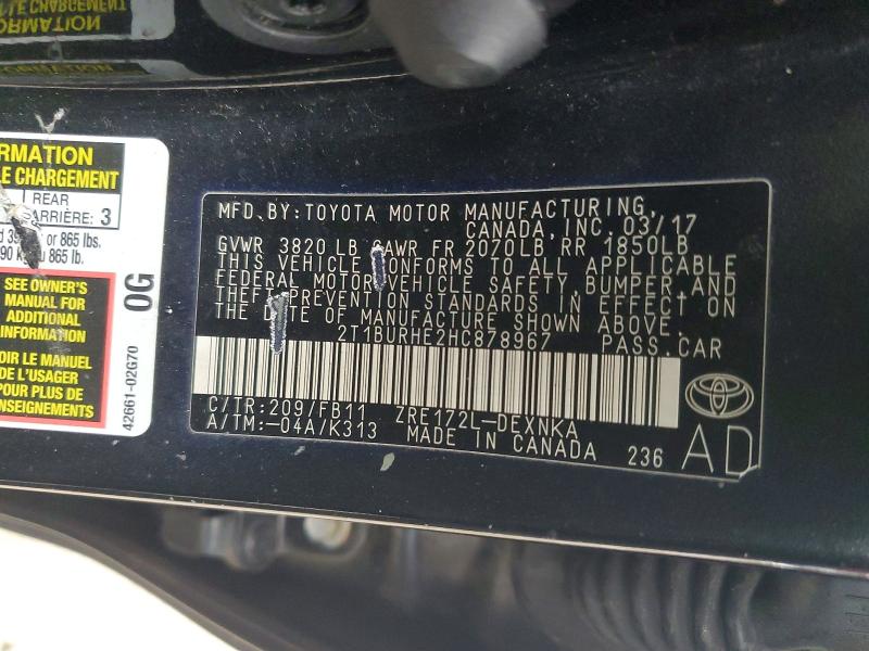 Aukcja sprzedaży 2017 Toyota Corolla, vin: 2T1BURHE2HC878967, numer aukcji: 79257385