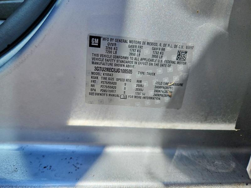 Aukcja sprzedaży 2018 Gmc Sierra, vin: 3GTU2NEC8JG108505, numer aukcji: 46048586