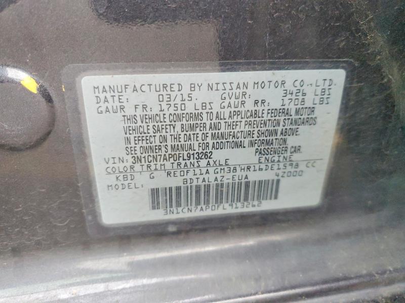 Продажа на аукционе авто 2015 Nissan Versa, vin: 3N1CN7AP0FL913262, номер лота: 42067716