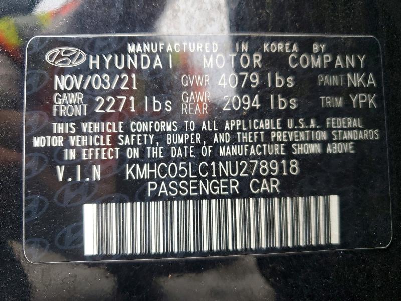 2022 Hyundai Ioniq Hybrid მანქანა იყიდება აუქციონზე, vin: KMHC05LC1NU278918, აუქციონის ნომერი: 41958056