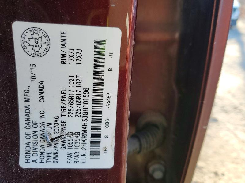 47820116 :رقم المزاد ، 2HKRM4H53GH101596 vin ، 2016 Honda Cr-v 4d Ex مزاد بيع