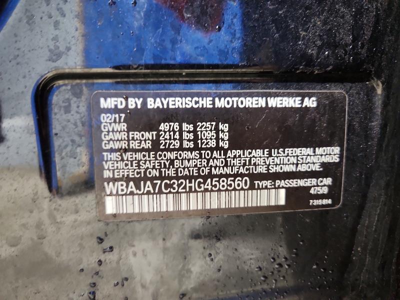 2017 Bmw 530 მანქანა იყიდება აუქციონზე, vin: WBAJA7C32HG458560, აუქციონის ნომერი: 45584956