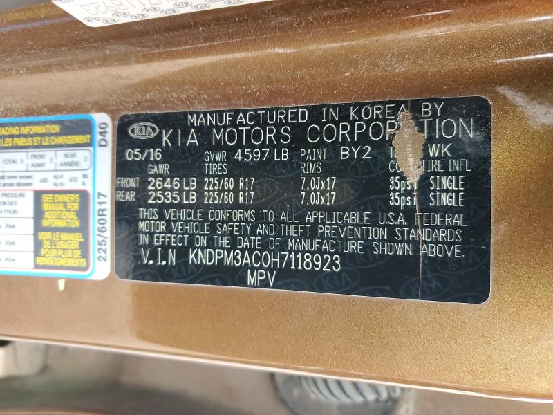 Продаж на аукціоні авто 2017 Kia Sportage, vin: KNDPM3AC0H7118923, номер лоту: 41964196