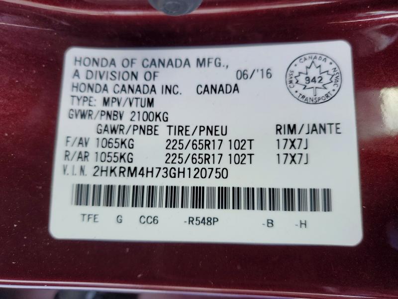 Aukcja sprzedaży 2016 Honda Cr-v, vin: 2HKRM4H73GH120750, numer aukcji: 45784496