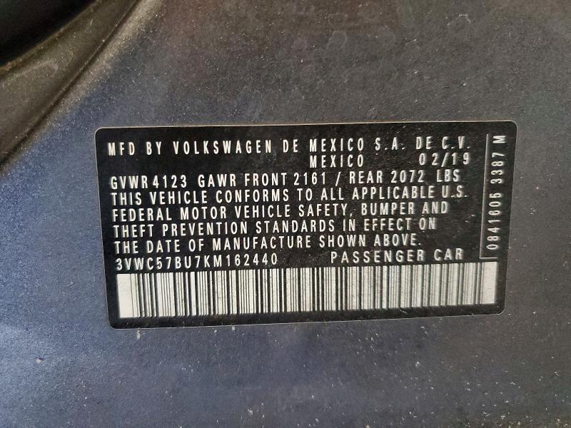 46086596 :رقم المزاد ، 3VWC57BU7KM162440 vin ، 2019 Volkswagen Jetta مزاد بيع