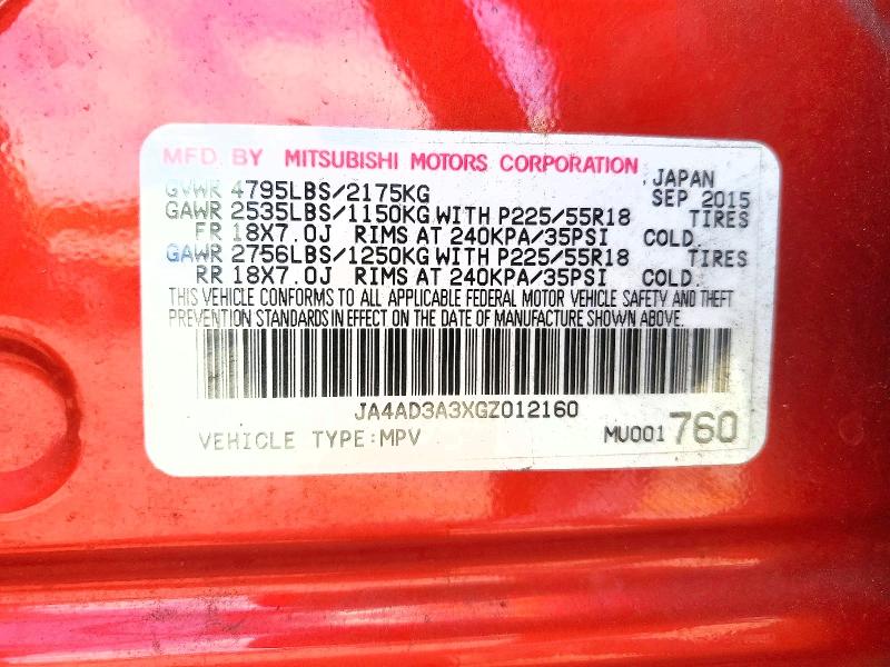 Продаж на аукціоні авто 2016 Mitsubishi Outlander, vin: JA4AD3A3XGZ012160, номер лоту: 48040106