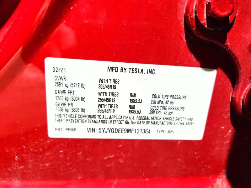 Продаж на аукціоні авто 2021 Tesla Model Y, vin: 5YJYGDEE9MF131364, номер лоту: 78710655
