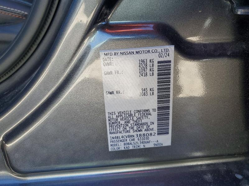 2024 Nissan Altima მანქანა იყიდება აუქციონზე, vin: 1N4BL4CV8RN388082, აუქციონის ნომერი: 42013886