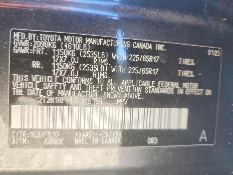 2025 Toyota Rav4 მანქანა იყიდება აუქციონზე, vin: 2T3H1RFV4SC316153, აუქციონის ნომერი: 46301976
