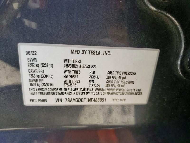 Aukcja sprzedaży 2022 Tesla Model Y, vin: 7SAYGDEF1NF488051, numer aukcji: 47433406