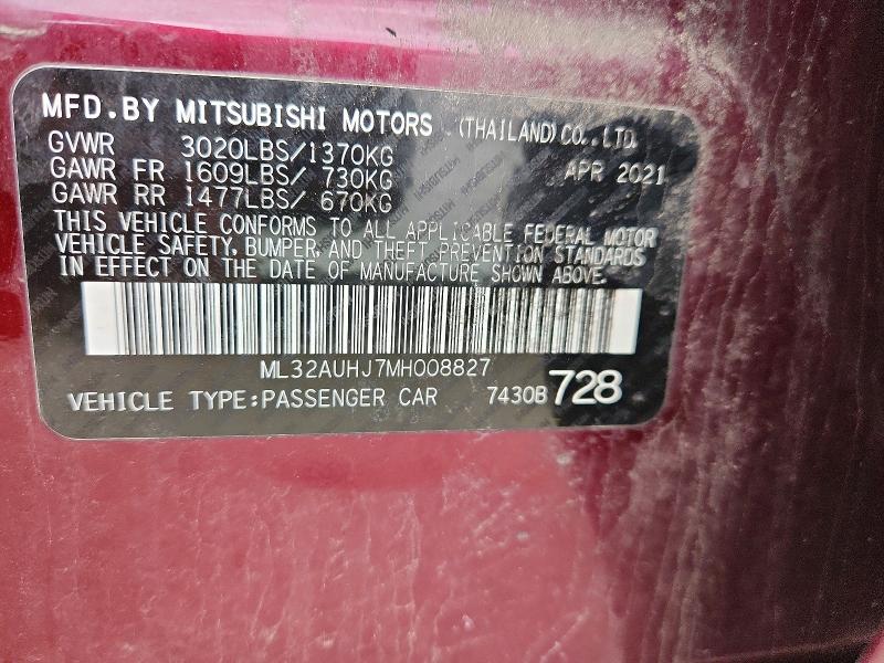 Продаж на аукціоні авто 2021 Mitsubishi Mirage, vin: ML32AUHJ7MH008827, номер лоту: 47028436