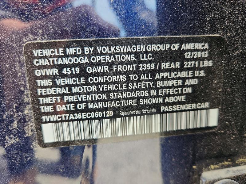 47444066 :رقم المزاد ، 1VWCT7A36EC060129 vin ، 2014 Volkswagen Passat مزاد بيع