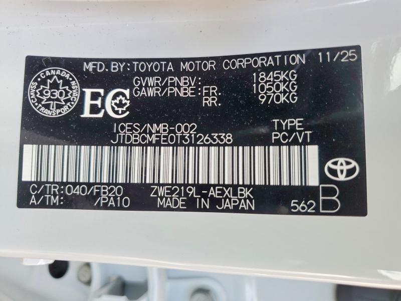 47768866 :رقم المزاد ، JTDBCMFE0T3126338 vin ، 2026 Toyota Corolla Hybrid مزاد بيع