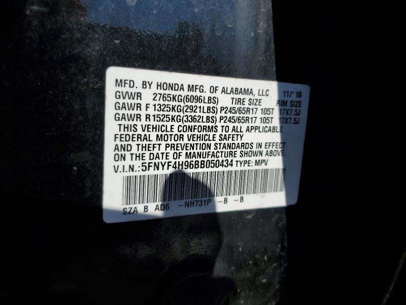 Продажа на аукционе авто 2011 Honda Pilot, vin: 5FNYF4H96BB050434, номер лота: 79887285