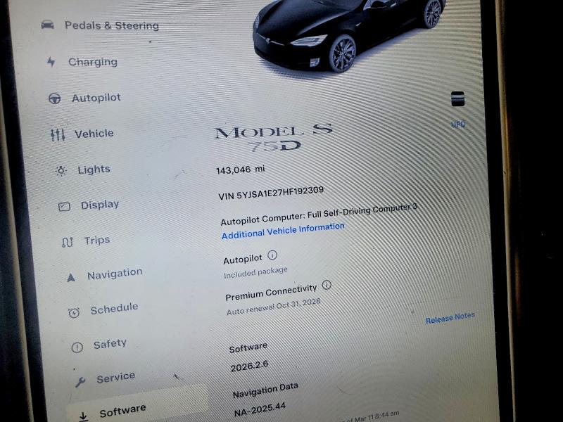 Продаж на аукціоні авто 2017 Tesla Model S, vin: 5YJSA1E27HF192309, номер лоту: 45756606