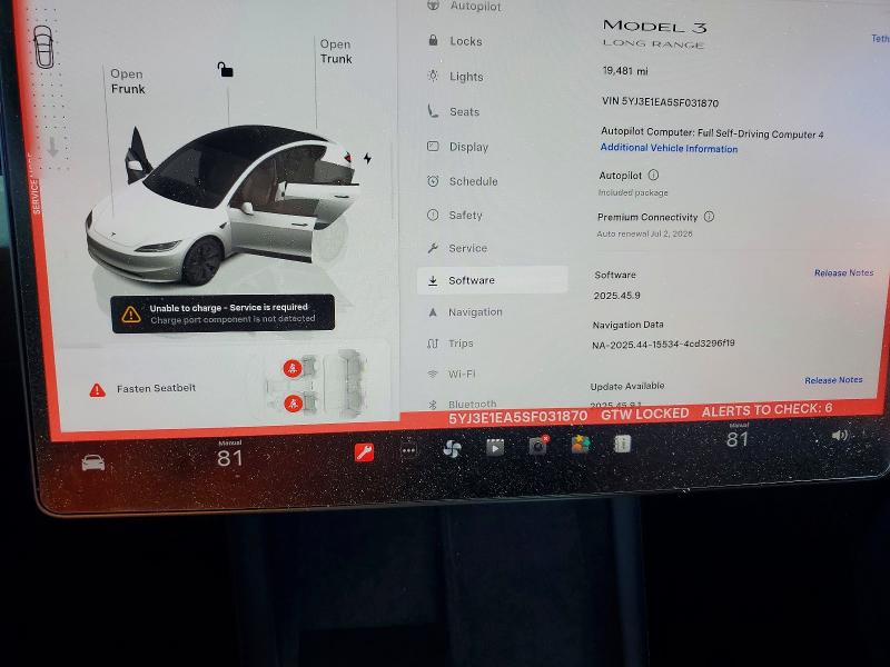 2025 Tesla Model 3 მანქანა იყიდება აუქციონზე, vin: 5YJ3E1EA5SF031870, აუქციონის ნომერი: 47223046