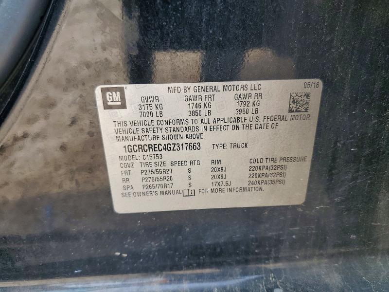 Продажа на аукционе авто 2016 Chevrolet Silverado, vin: 1GCRCREC4GZ317663, номер лота: 47270786