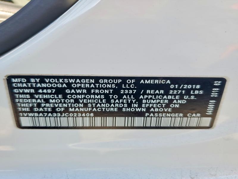 47213216 :رقم المزاد ، 1VWBA7A33JC023406 vin ، 2018 Volkswagen Passat مزاد بيع