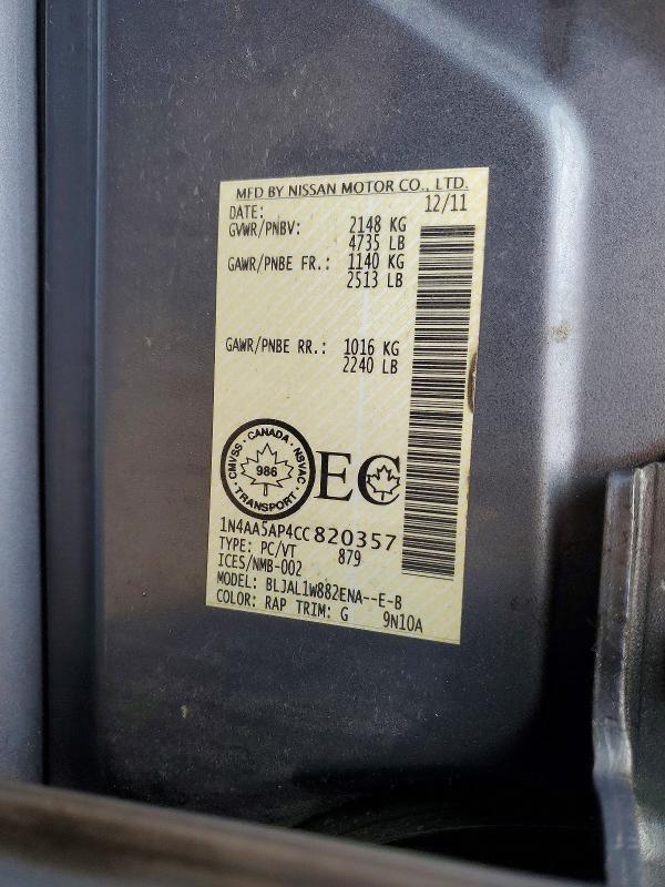 Aukcja sprzedaży 2012 Nissan Maxima, vin: 1N4AA5AP4CC820357, numer aukcji: 79226955