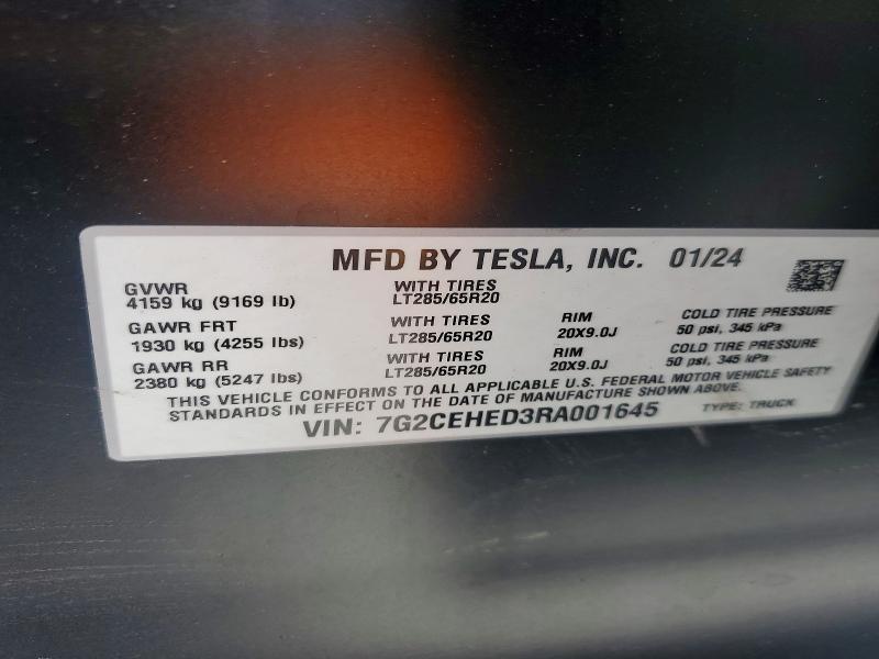 Aukcja sprzedaży 2024 Tesla Cybertruck, vin: 7G2CEHED3RA001645, numer aukcji: 48059926