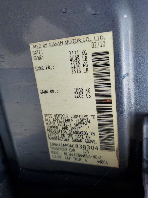 47519596 :رقم المزاد ، 1N4AA5AP0AC838304 vin ، 2010 Nissan Maxima مزاد بيع