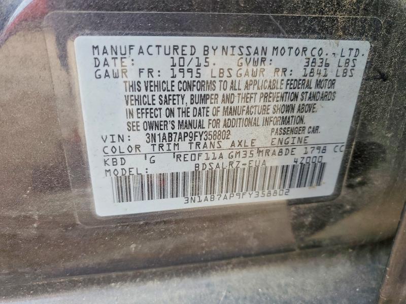 2015 Nissan Sentra მანქანა იყიდება აუქციონზე, vin: 3N1AB7AP9FY358802, აუქციონის ნომერი: 78680975