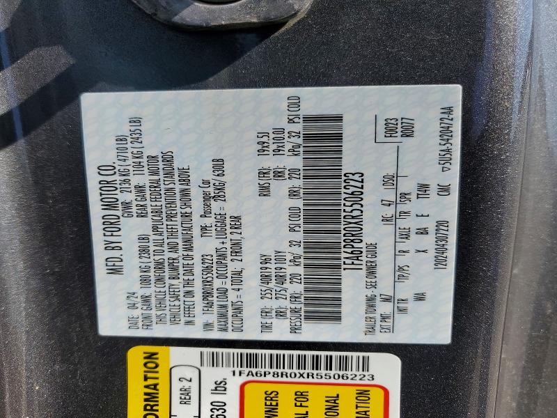 Продажа на аукционе авто 2024 Ford Mustang, vin: 1FA6P8R0XR5506223, номер лота: 46922716