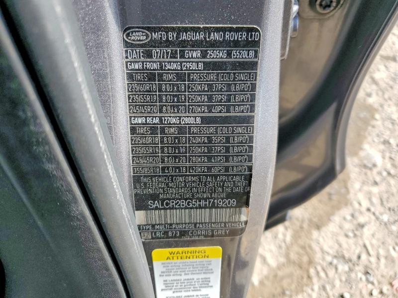 2017 Land Rover Discovery Sport მანქანა იყიდება აუქციონზე, vin: SALCR2BG5HH719209, აუქციონის ნომერი: 47274956
