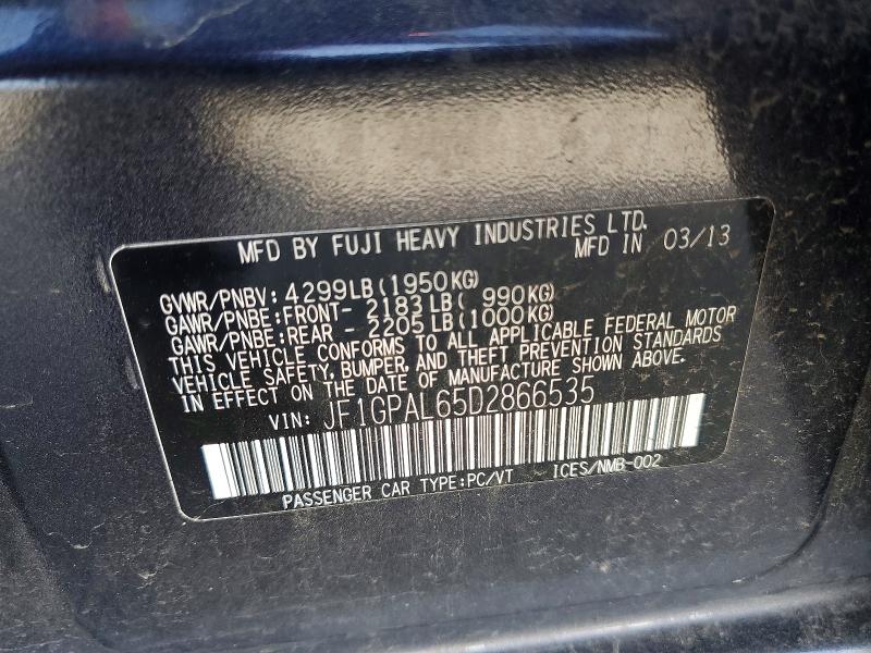 Продажа на аукционе авто 2013 Subaru Impreza, vin: JF1GPAL65D2866535, номер лота: 46210006