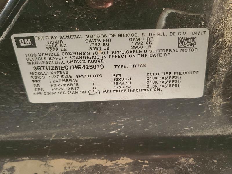 46827506 :رقم المزاد ، 3GTU2MEC7HG426619 vin ، 2017 Gmc Sierra مزاد بيع