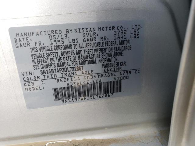 49947803 :رقم المزاد ، 3N1AB7AP3DL722867 vin ، 2013 Nissan Sentra S مزاد بيع
