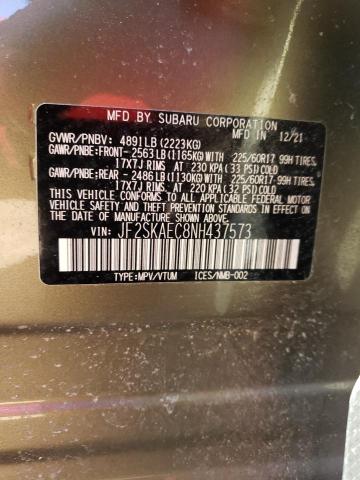 Продаж на аукціоні авто 2022 Subaru Forester Premium, vin: JF2SKAEC8NH437573, номер лоту: 49483083