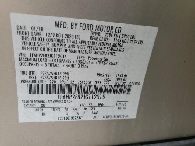 Продажа на аукционе авто 2018 Ford Taurus Sel, vin: 1FAHP2E82JG112015, номер лота: 49311763